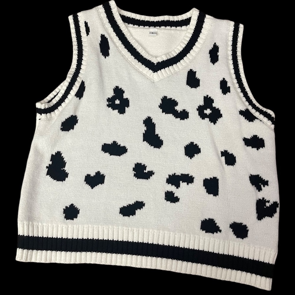 Cow print cropped sweater vest